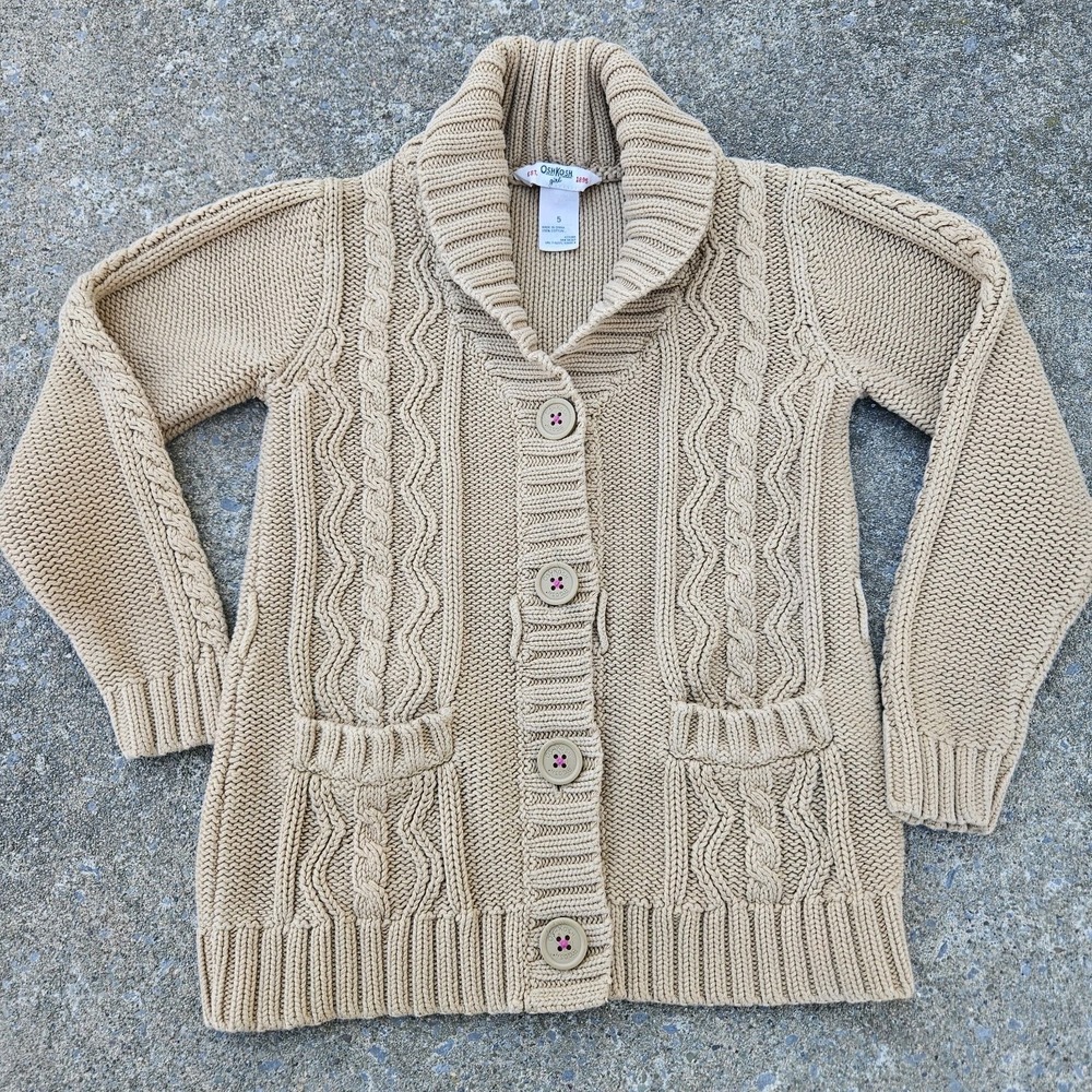 OshKosh Kids Wool Blend Cable Knit Sweater Girls Boys Size 5 Cream ivory Color